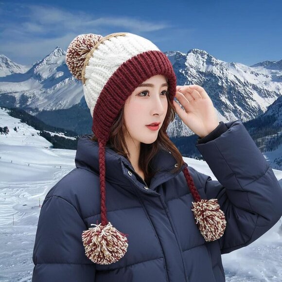 Women jiuhong Winter Peruvian Cover Ears Beanie Hat Ear Flaps Sherpa Ski Snow main image 4